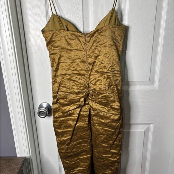 Nicole Miller Gold Spaghetti Strap Bodycon Dress Sweetheart Neck Size 4 - Picture 5 of 6